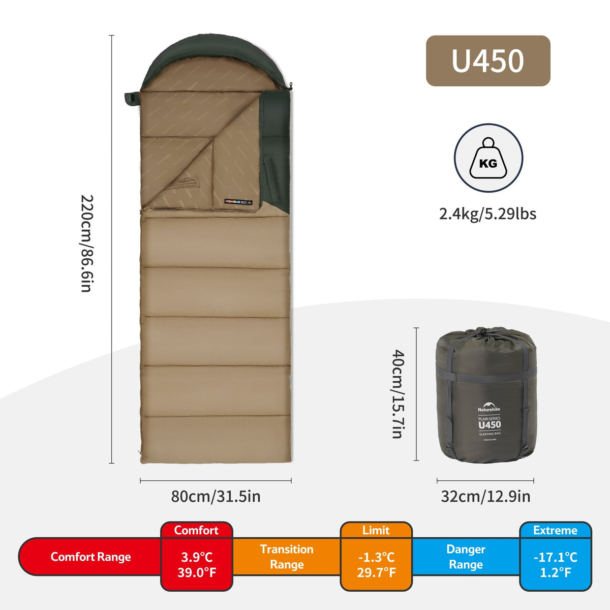Solora™ U450 Hooded Synthetic Sleeping Bag 39°F / 4°C