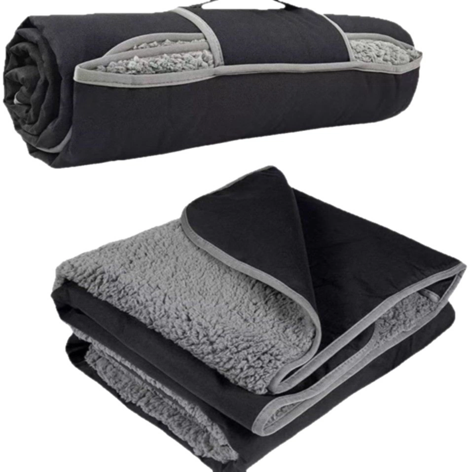 Portable Waterproof Outdoor Blanket, Thick Sherpa Lined Travel Blanket for Camping & Car Use